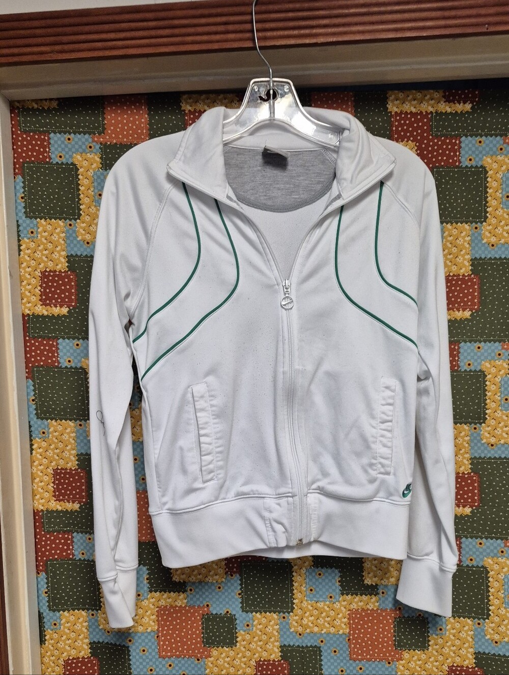 Nike White Full-Zip Jacket with Green Piping